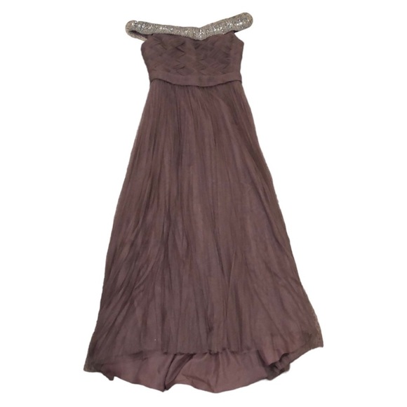 Eleni Elias Maxi Dress Size 14 Dusty Purple Rhinestone Off Shoulder Gown - Picture 1 of 11